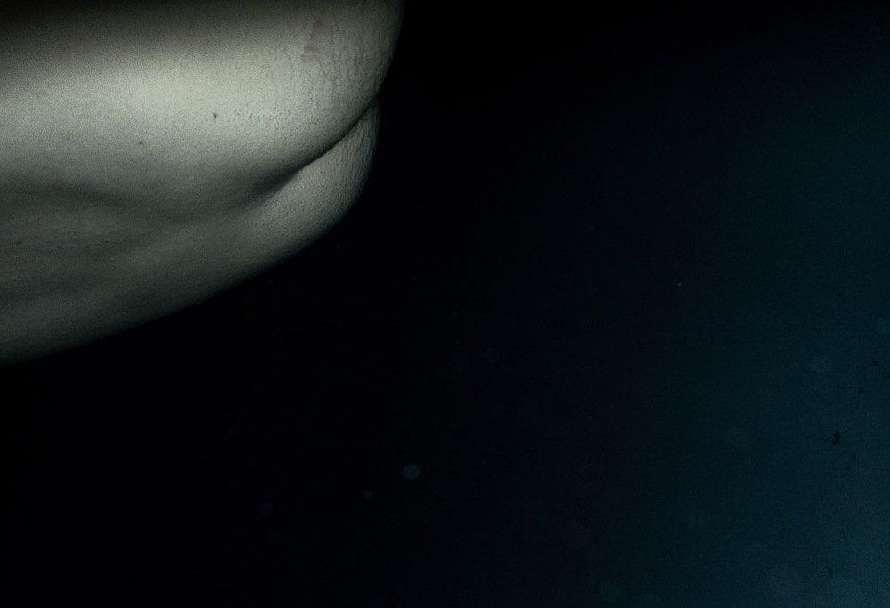 night swim #8, partial body submerged at the edge of darkness, 2020