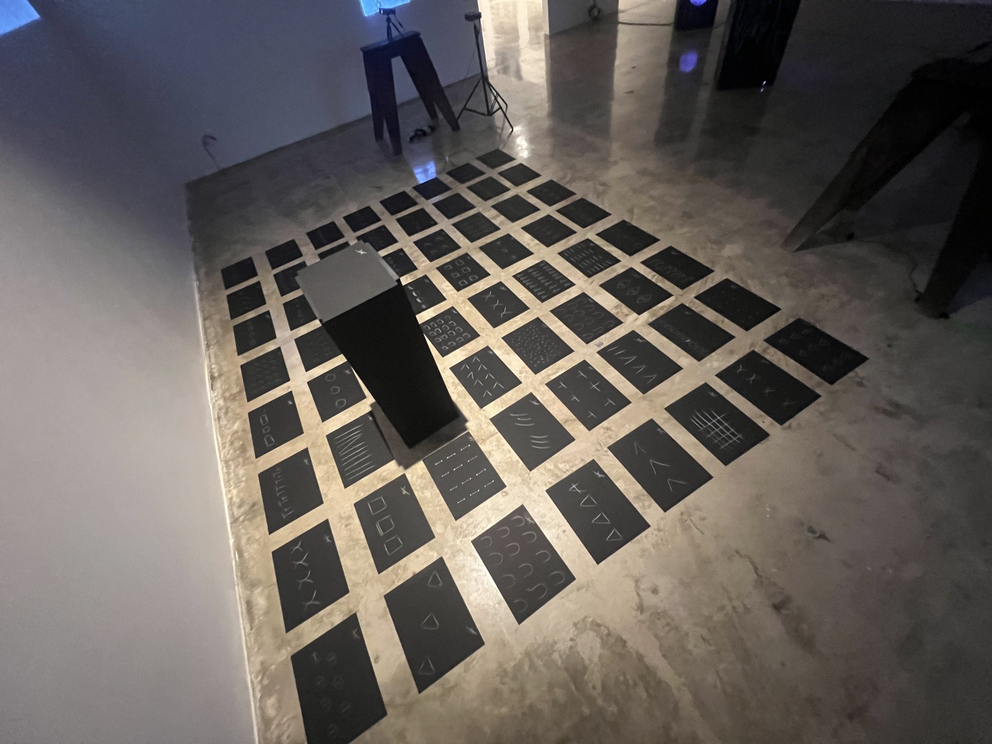 the giveaway, installation view at Ode to the Lake Sacalaia, Ronald H. Silverman Fine Arts Gallery, Cal State LA, 2023 — shown alongside lost trees